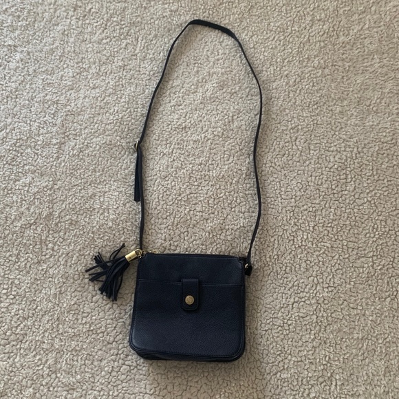 Y2K Talbots Crossbody Pebbled Leather Bag Navy Blue EUC - Picture 1 of 8